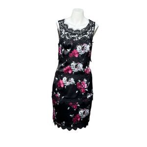 WHBM black floral and lace sleeveless tiered sheath dress size 8